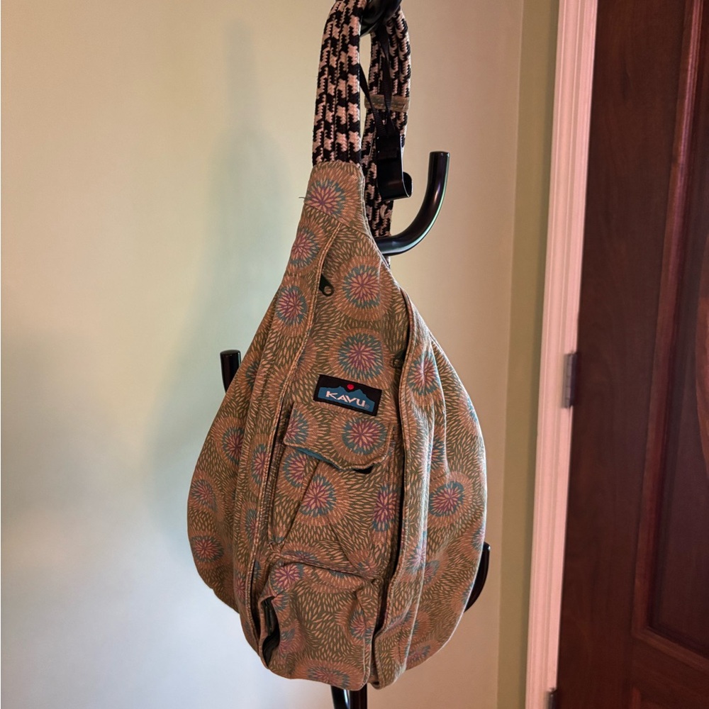 Kavu Tan and Pink Backpack with Adjustable Strap